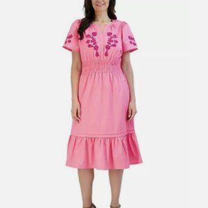 French Connection Cotton Embroidered Short Sleeve Dress, Pink - Size XXL